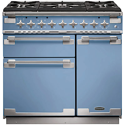 Rangemaster Elise 90 Dual Fuel Range Cooker China Blue/Chrome Trim